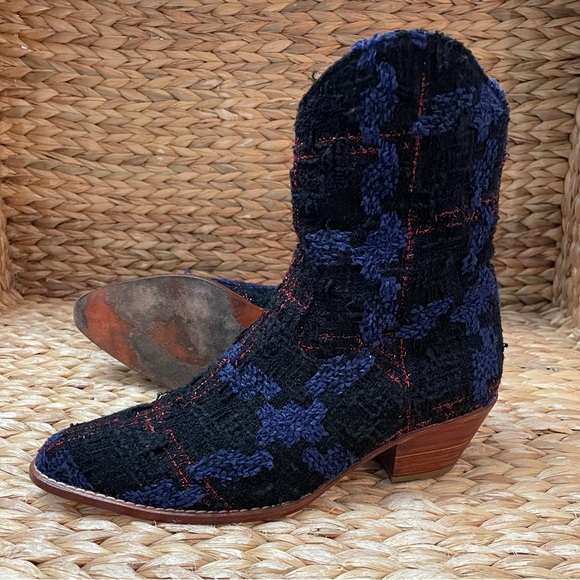 Momo Shoes - Momo Tweed Ankle Boots Patchwork Blue